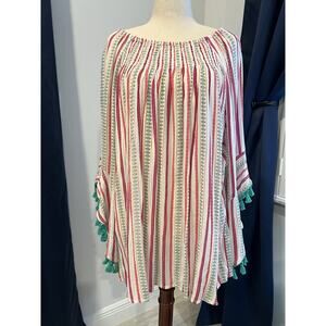 Tunic Blouse XXL Boho Tassel Festival Peasant Artsy Bell Sleeves Gypsy Striped